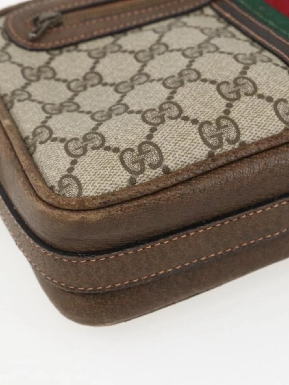 GUCCI GG Supreme Web Sherry Line Shoulder Bag PVC Beige Auth 161685 - Picture 4 of 16